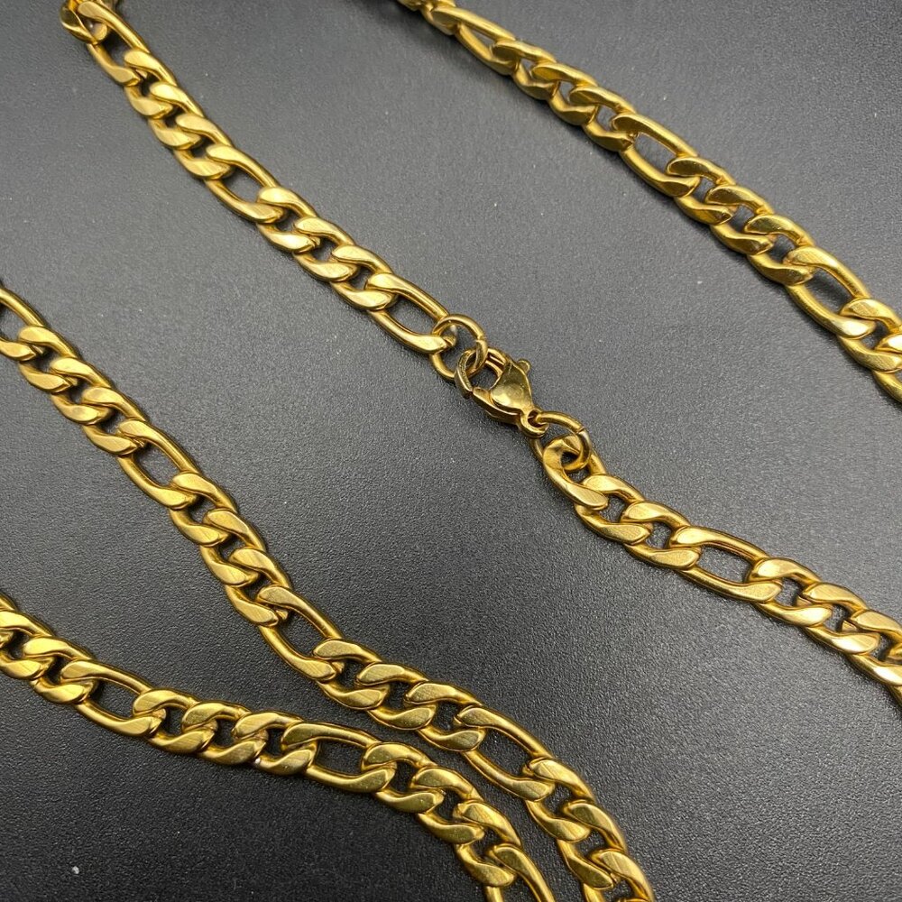 Mens Gold Tone Figaro Chain Necklace 24" 5mm  Hip Hop Layer Vintage Stacking - Picture 2 of 6